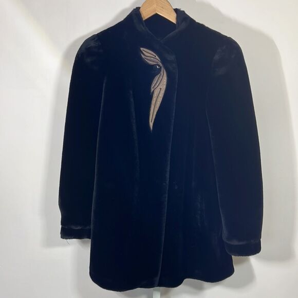 SASSON Women’s Vintage Union Made Faux Fur Coat Black Size 8 - Picture 2 of 11